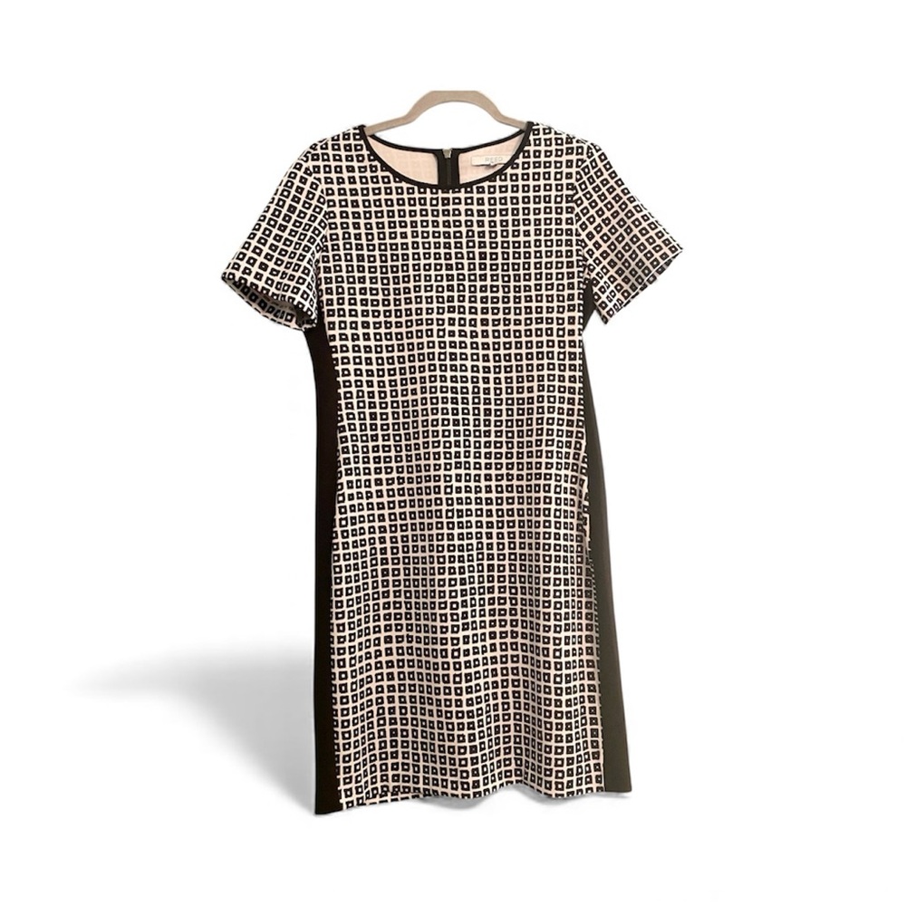 NWOT Reed Short Sleeve Black White Small Square Dot Column Dress Sz M